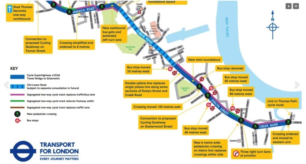 Cycle Superhighway Map - Rotherhithe to Deptford